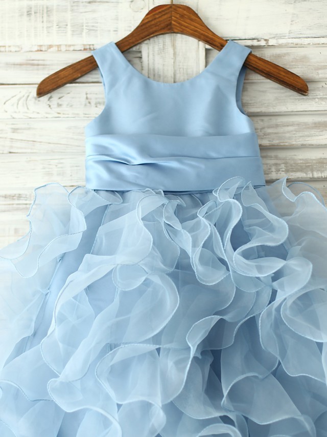 Princess / Sheath / Column Floor Length Pageant Flower Girl Dresses - Organza Sleeveless Jewel Neck With Sash / Ribbon / Flower