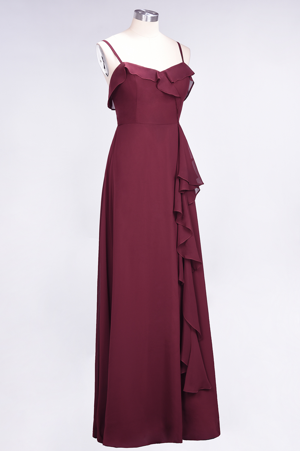 Spaghetti Straps A-Line Chiffon Backless Floor-length Prom Dress With Ruffles