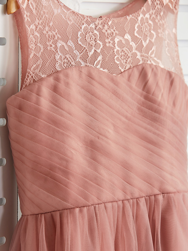 Long Crew Neck Tulle Junior Bridesmaid Dress A-line Flower Girl Dresses