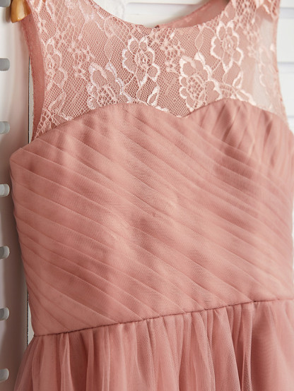 Long Crew Neck Tulle Junior Bridesmaid Dress A-line Flower Girl Dresses