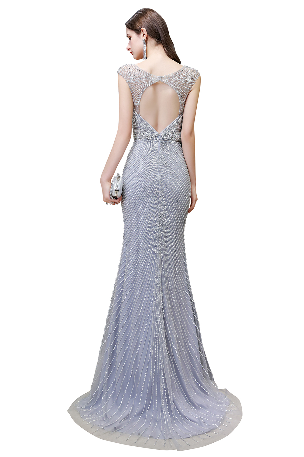Sexy Mermaid V-neck Silver Long Prom Dress