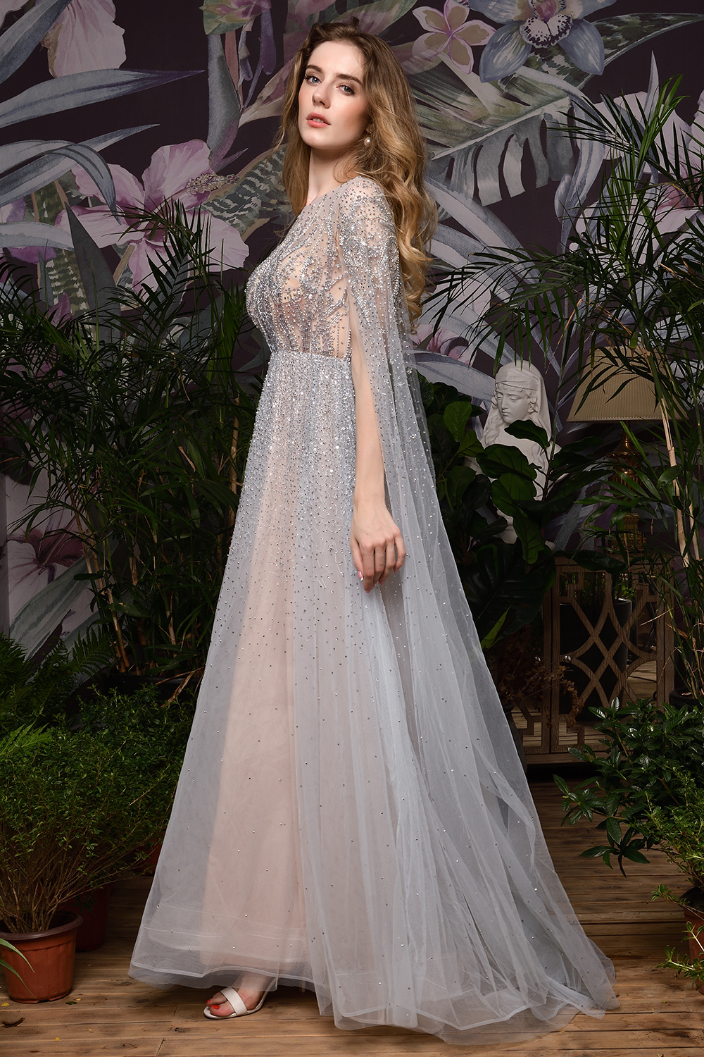 Luxury Shawl Sequined A-line Long Prom Dress