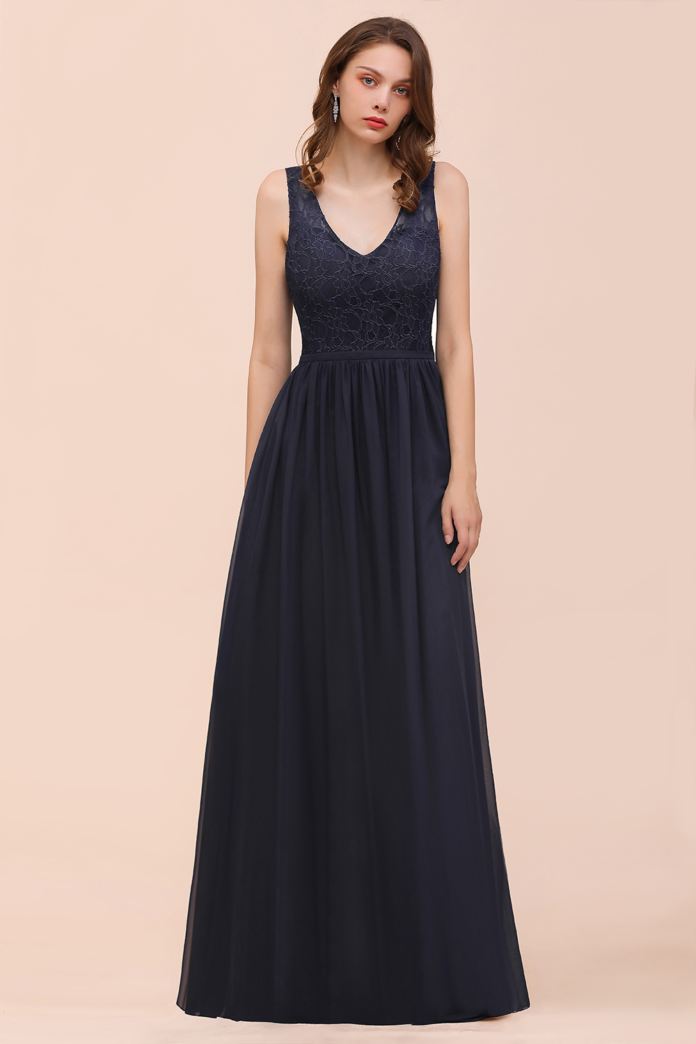 Elegant V-neck Wide Straps A-line Floor-length Chiffon Bridesmaid Dress With Ruched