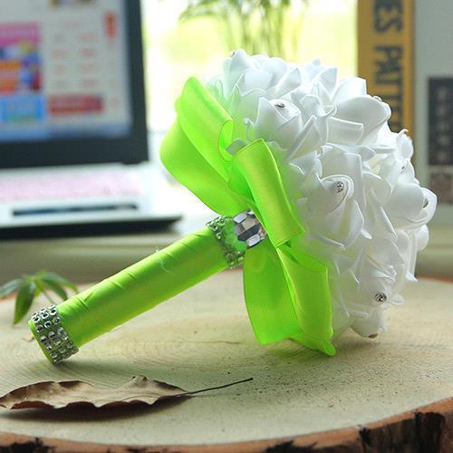 White Silk Wedding Bouquet with Colorful Handles