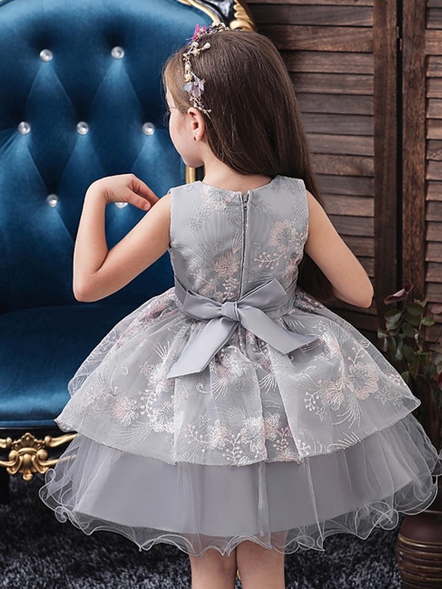 Princess / Ball Gown Knee Length Wedding / Party Flower Girl Dresses - Tulle Sleeveless Jewel Neck With Bow(S) / Tier