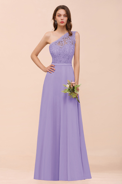 Classy One Shoulder Appliques Lace Floor-length A-Line Chiffon Bridesmaid Dress