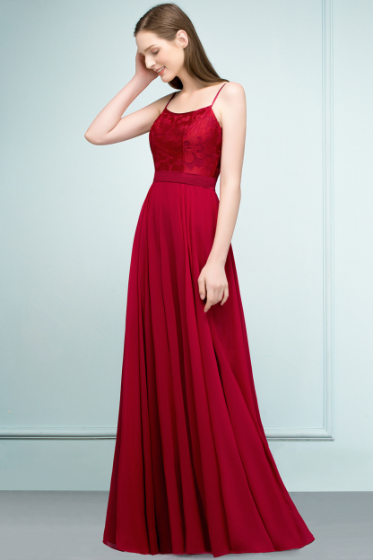 Long Chiffon A-line Lace Burgundy Evening Formal Dress