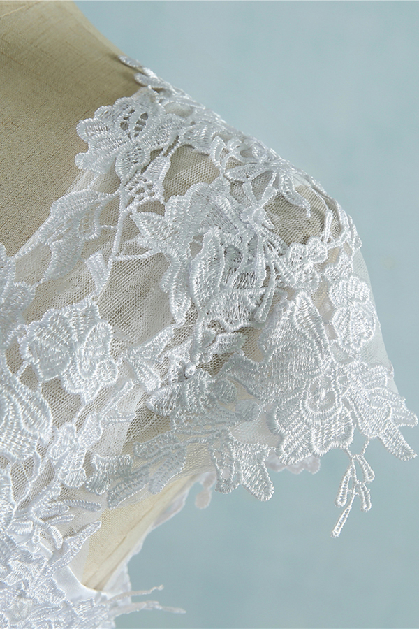 Appliques Cap Sleeve Tulle A-line Wedding Dress