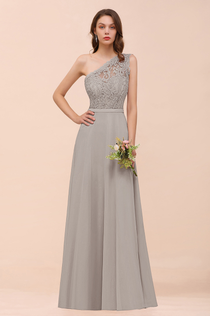 Classy One Shoulder Appliques Lace Floor-length A-Line Chiffon Bridesmaid Dress
