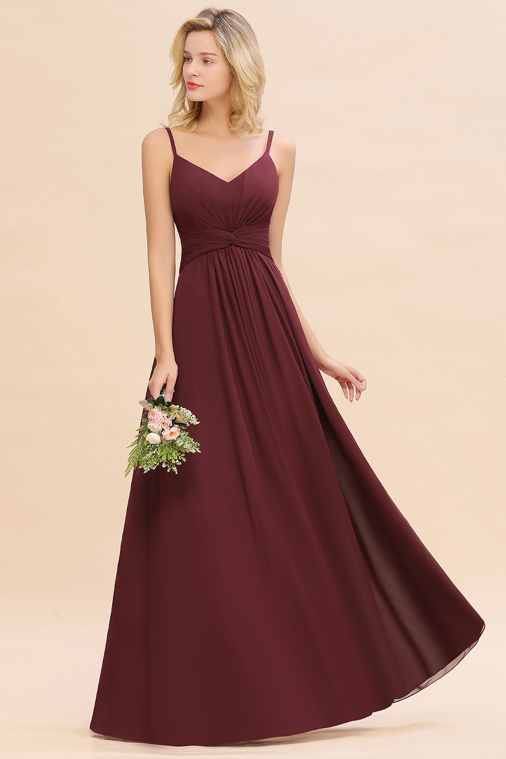 Elegant A-line Ruffles Spaghetti Straps Bridesmaid Dress
