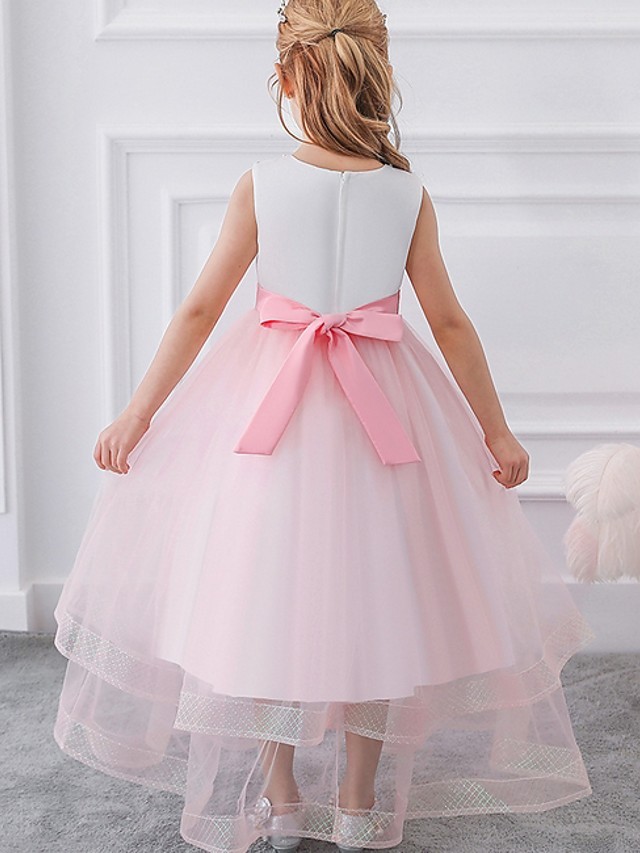 Princess / Ball Gown Floor Length Wedding / Party Flower Girl Dresses - Tulle Sleeveless Jewel Neck With Sash / Ribbon / Bow(S) / Appliques
