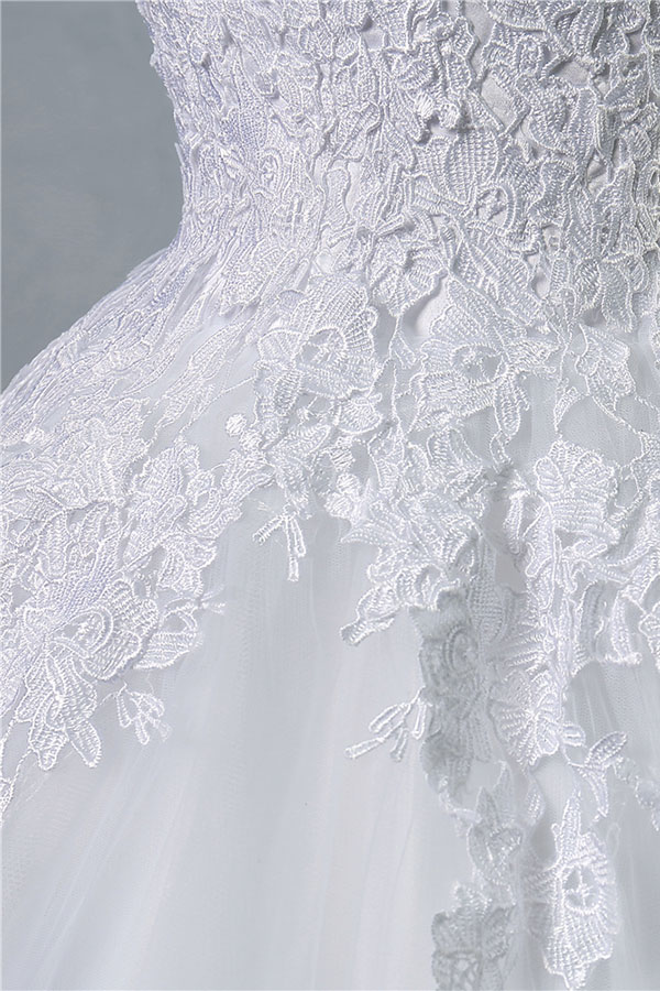 Long Appliques Lace Tulle A-line Wedding Dress