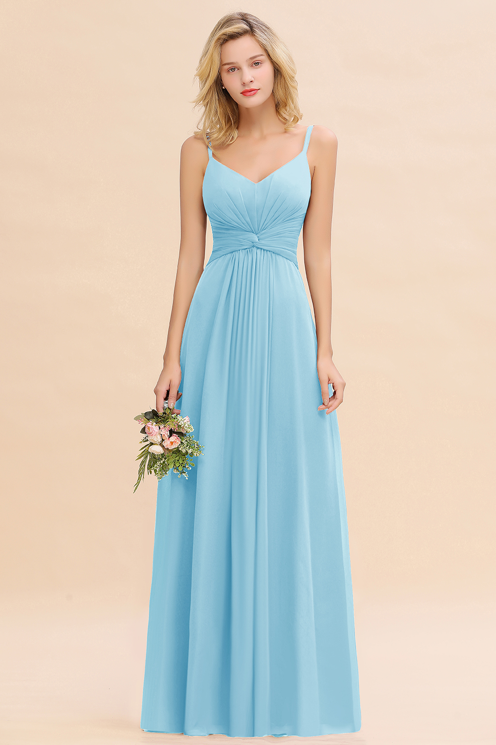 Elegant A-line Ruffles Spaghetti Straps Bridesmaid Dress