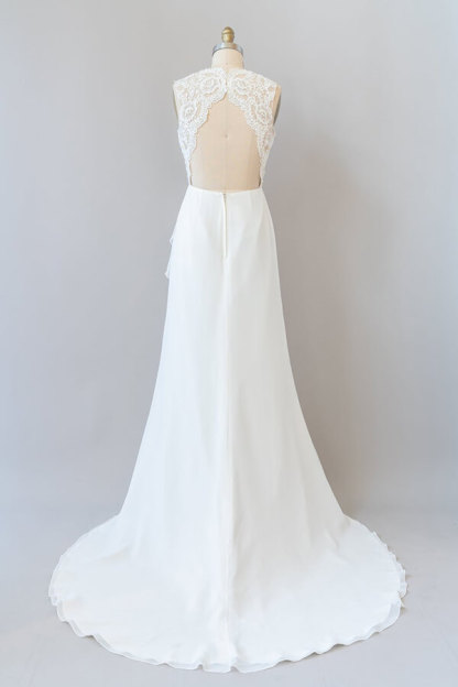 Long Sweetheart Ruffle Lace Chiffon Mermaid Wedding Dress
