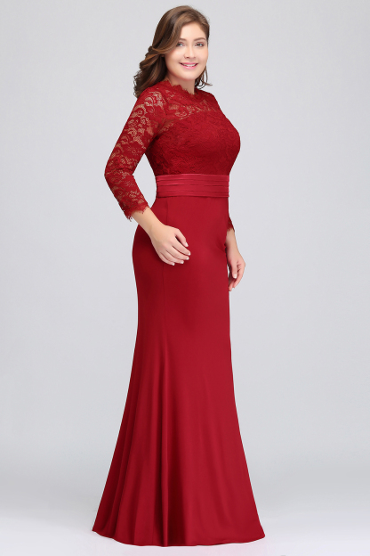Charming Long Sleeve Bateau Lace Floor-length Mermaid Prom Dress