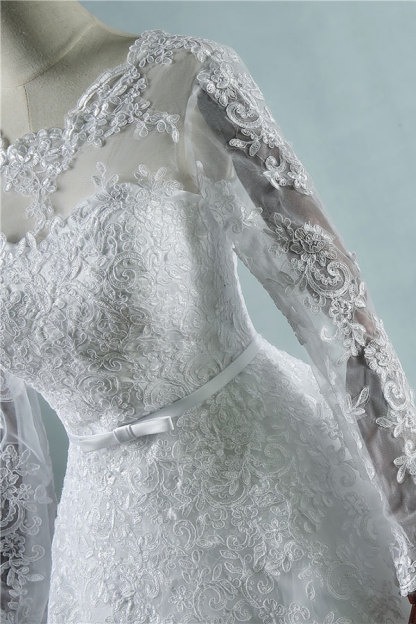 Long Sleeve Appliques Lace Tulle A-line Wedding Dress