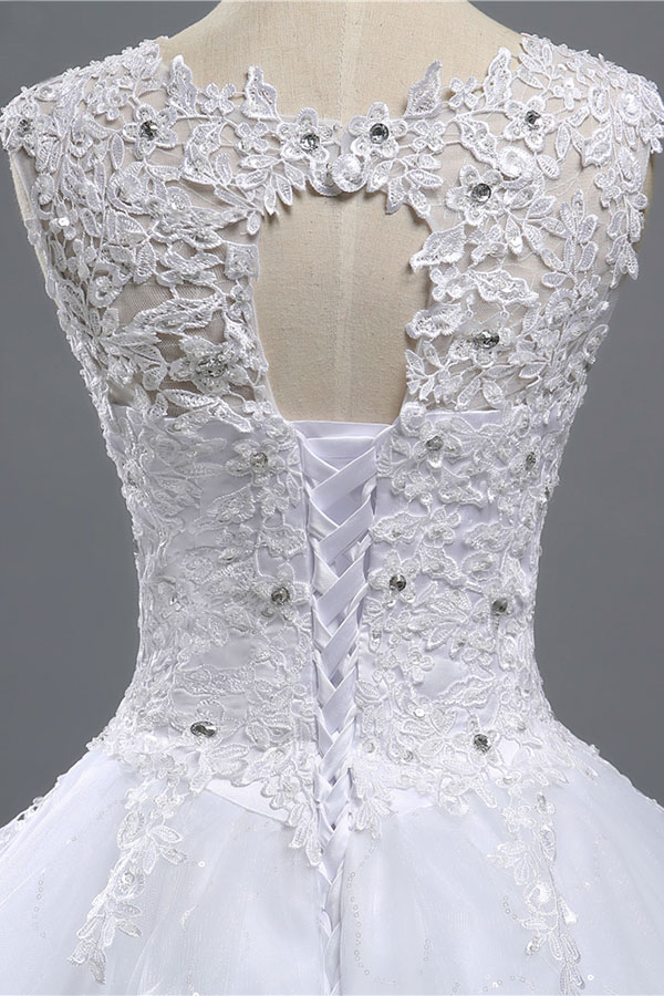 Long Ball Gown Lace-up Appliques Lace Tulle Wedding Dress