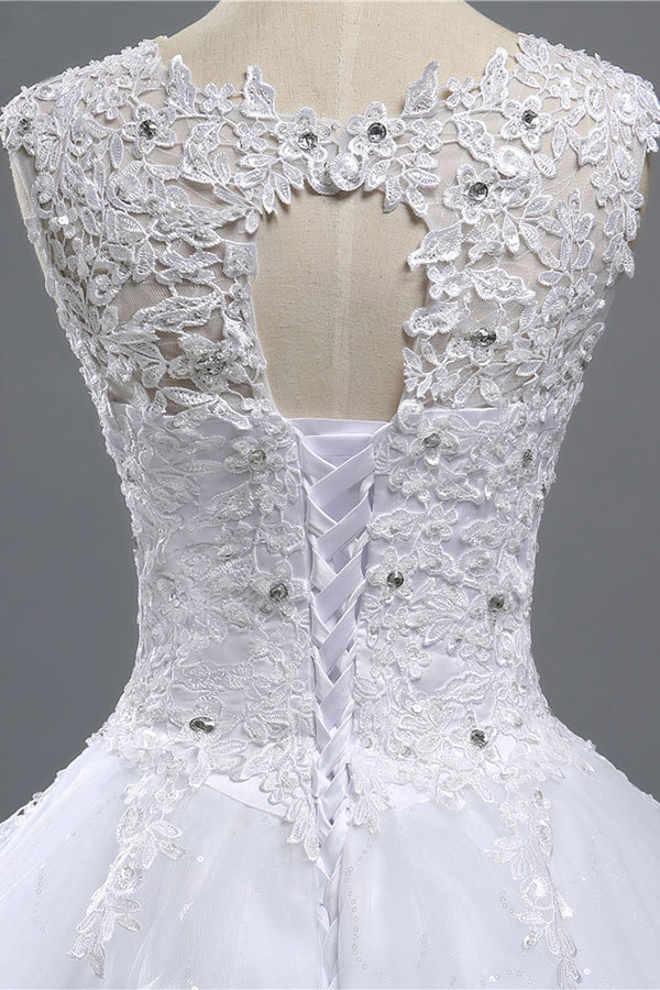 Long Ball Gown Lace-up Appliques Lace Tulle Wedding Dress