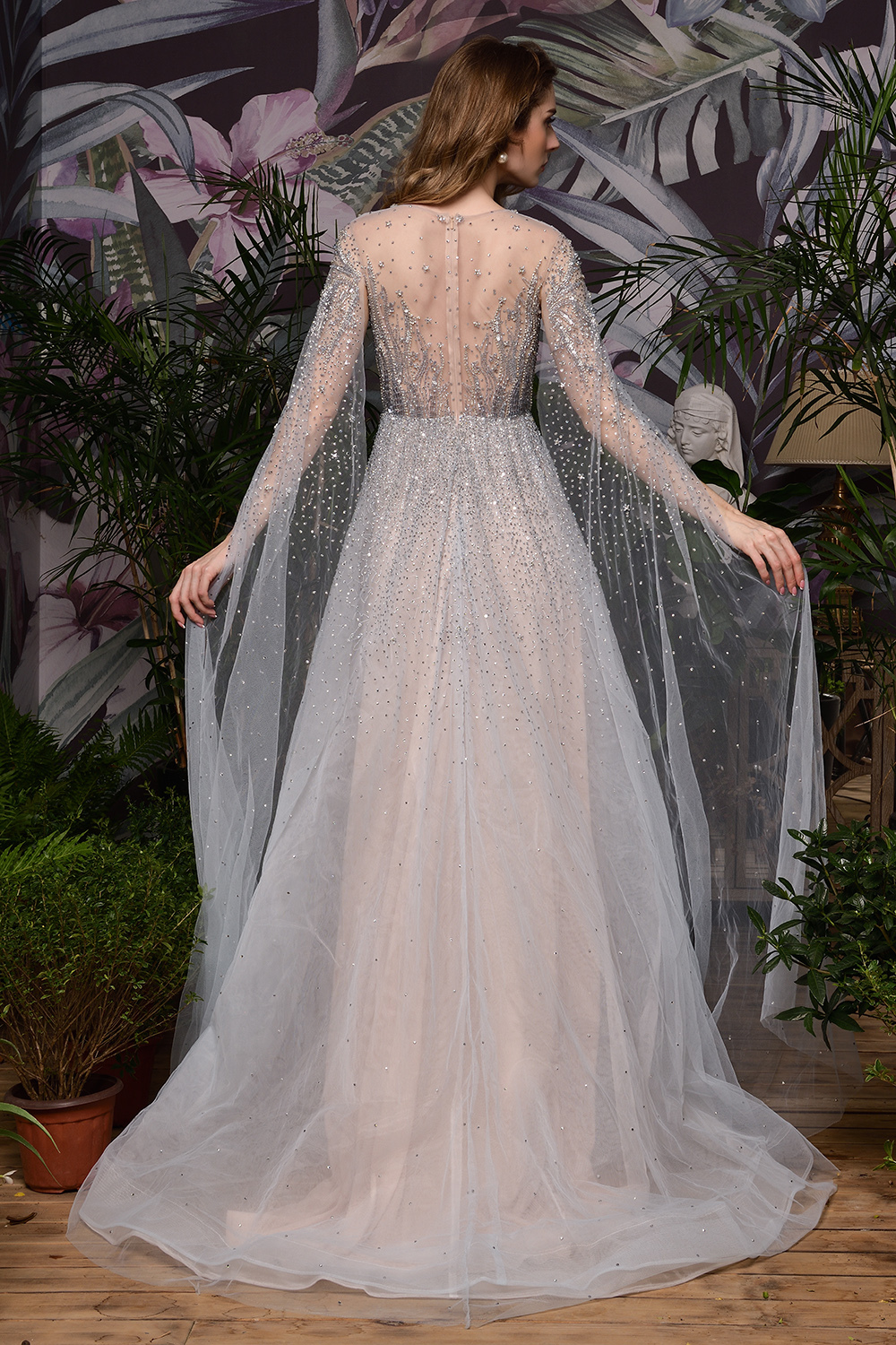 Luxury Shawl Sequined A-line Long Prom Dress