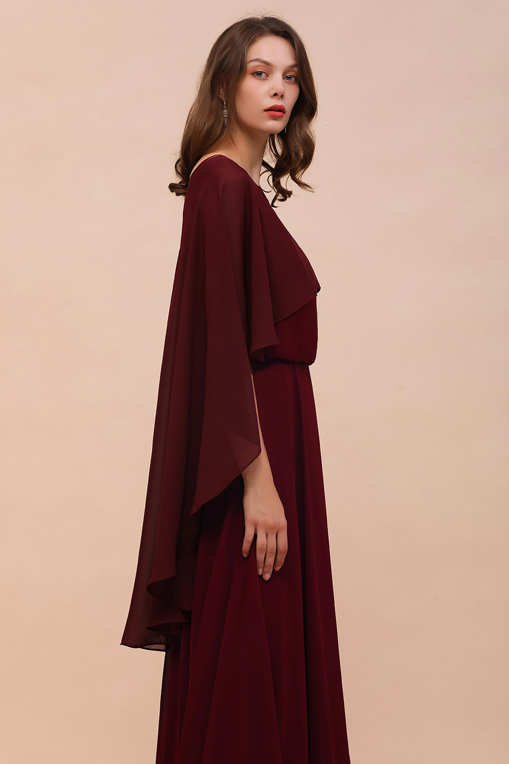 BM1087 Chiffon Burgundy Long Special Occasions Wrap