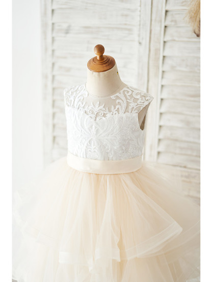 Short Ball Gown Sleeveless Jewel Neck Knee Length Birthday Flower Girl Dresses