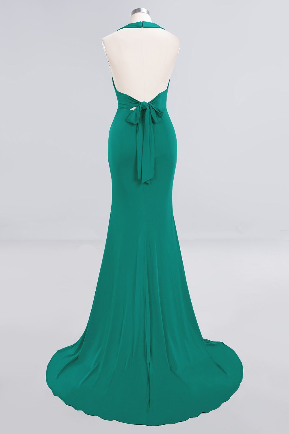 Elegant Halter Deep V-neck Open Back Floor-length Mermaid Prom Dress