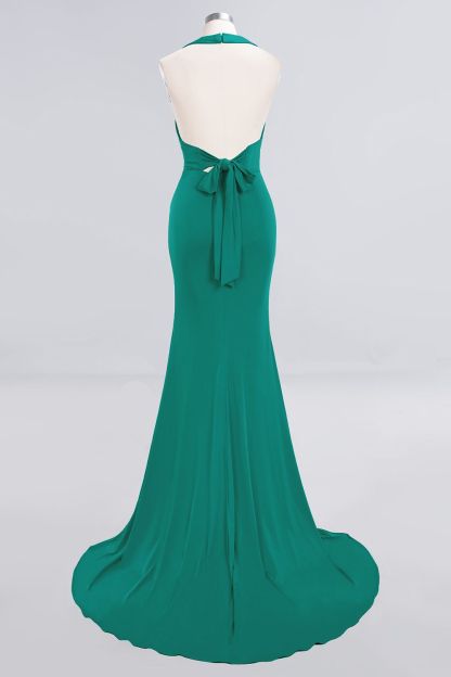 Elegant Halter Deep V-neck Open Back Floor-length Mermaid Prom Dress