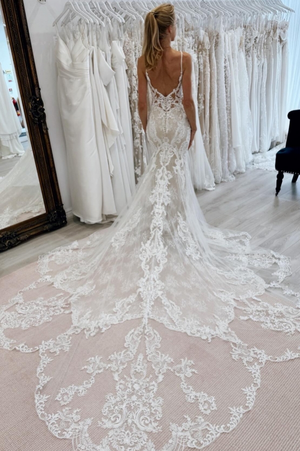 strapless open back dress Modern V Neck Lace Spaghetti Strap Mermaid Wedding Dress Open Back Bridal  Gown  Ballbella