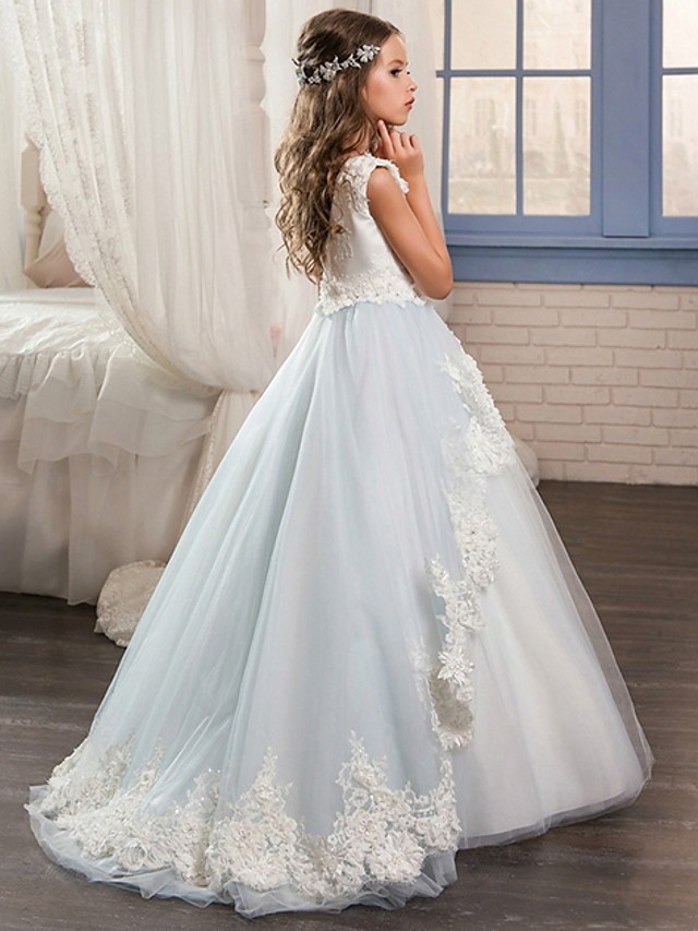 Ball Gown Floor Length Wedding / Event / Party Flower Girl Dresses - Poly Sleeveless Jewel Neck With Lace / Appliques