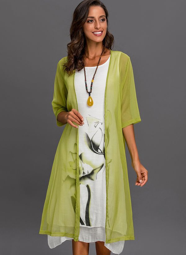 Floral Wrap Round Neckline Midi X-line Dress