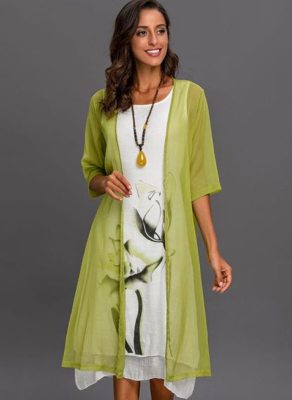 Floral Wrap Round Neckline Midi X-line Dress