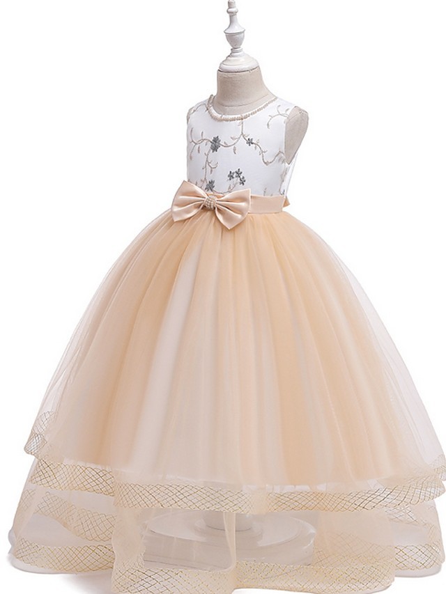 Princess / Ball Gown Floor Length Wedding / Party Flower Girl Dresses - Tulle Sleeveless Jewel Neck With Sash / Ribbon / Bow(S) / Appliques