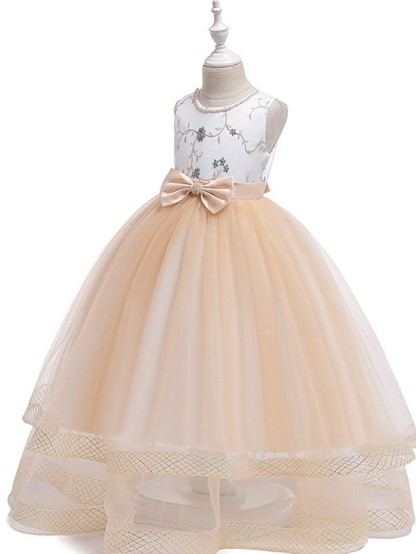 Princess / Ball Gown Floor Length Wedding / Party Flower Girl Dresses - Tulle Sleeveless Jewel Neck With Sash / Ribbon / Bow(S) / Appliques