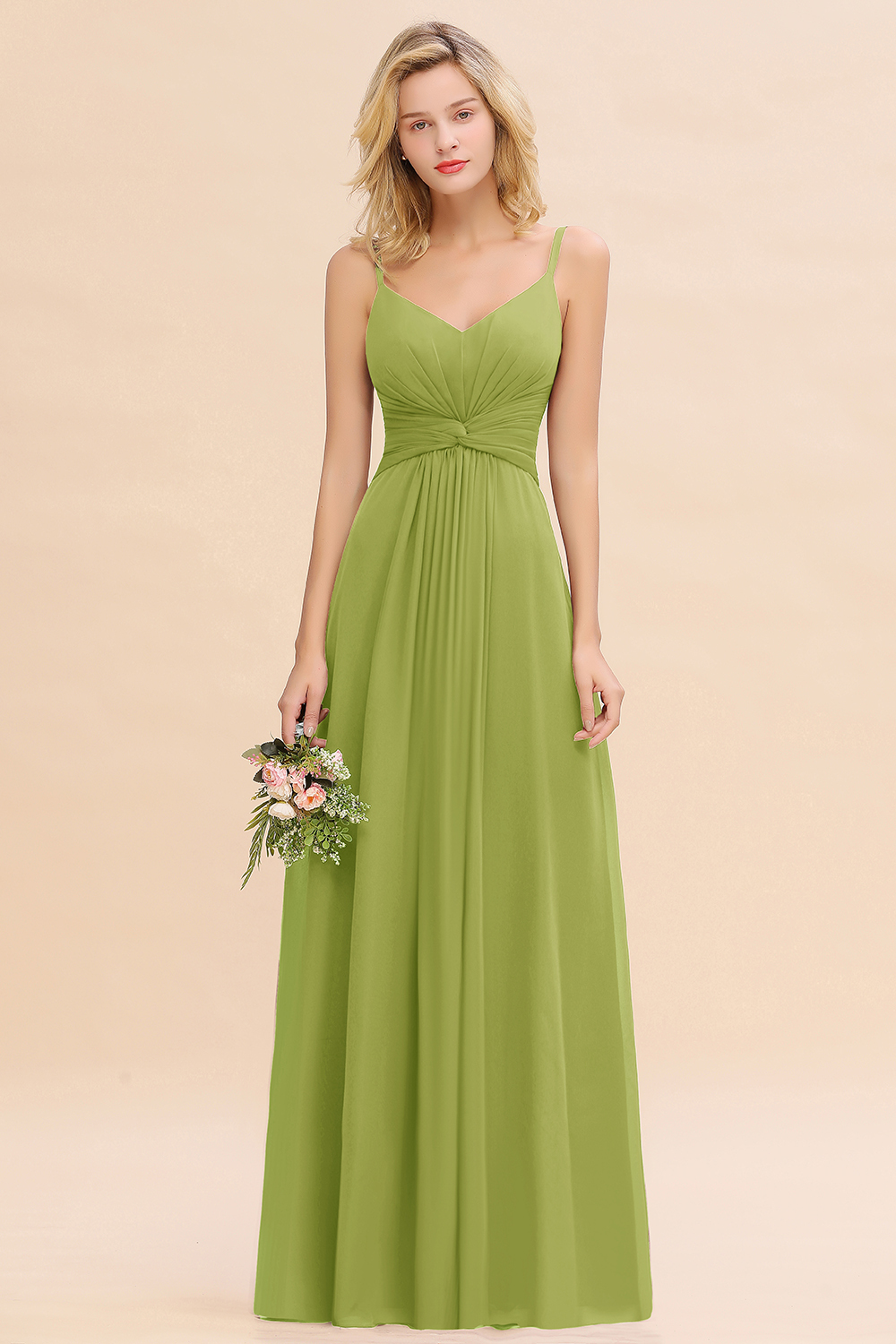 Elegant A-line Ruffles Spaghetti Straps Bridesmaid Dress