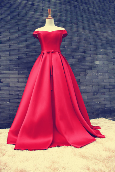 Charming Off-the-shoulder A-Line Satin Ruffles Floor-length Prom Dress