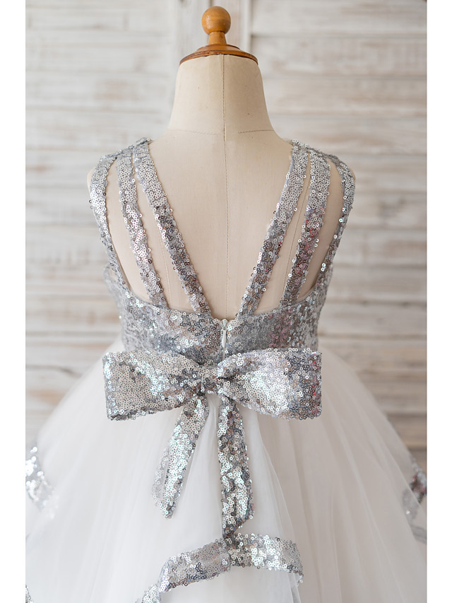 Ball Gown Knee Length Wedding / Birthday Flower Girl Dresses - Tulle / Sequined Sleeveless Jewel Neck With Bow(S)