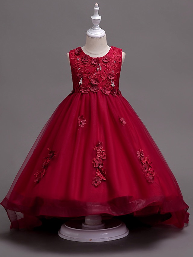 White Ball Gown Knee Length Tulle Appliques Lace Flower Girl Dress