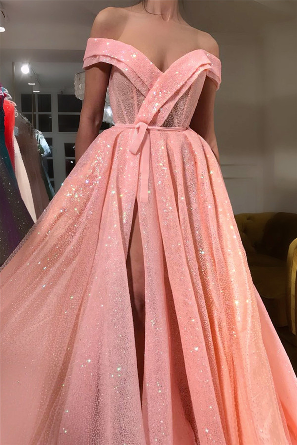 Latest Off-the-shoulder Sequined A-line Prom Dress