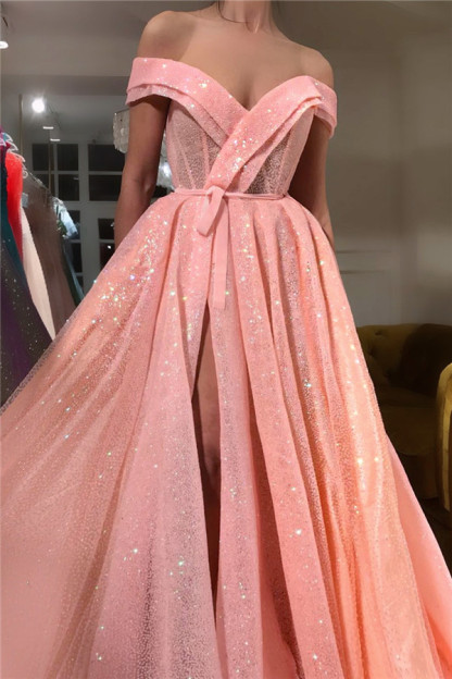 Latest Off-the-shoulder Sequined A-line Prom Dress