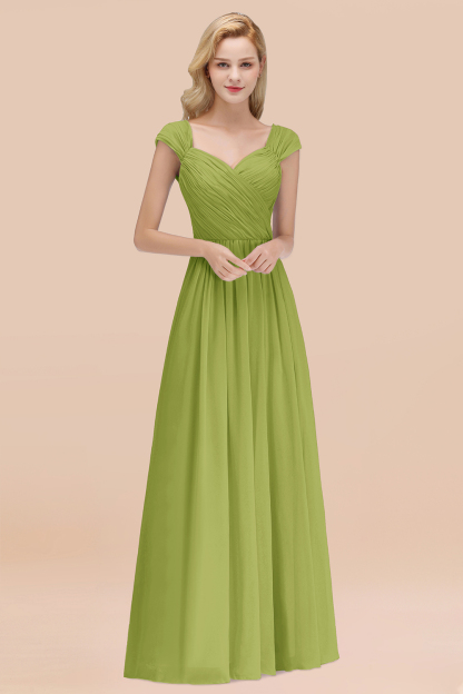 A-Line Chiffon Straps Sweetheart Sleeveless Floor-Length Bridesmaid Dress with Ruffles