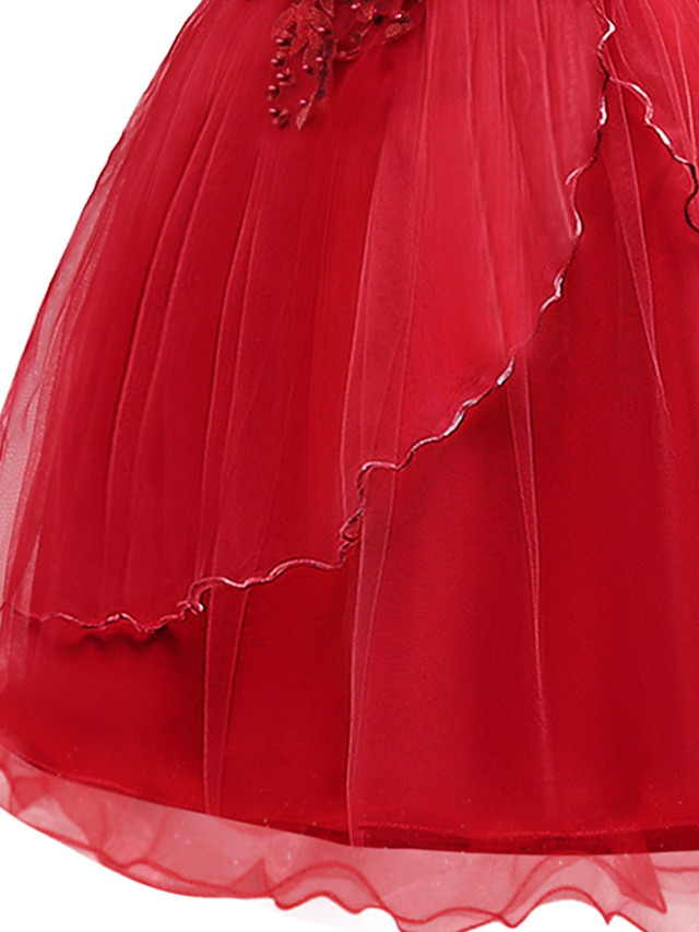 Princess Maxi Birthday / Pageant Flower Girl Dresses - Chiffon / Tulle Short Sleeve Boat Neck With Beading / Appliques / Paillette