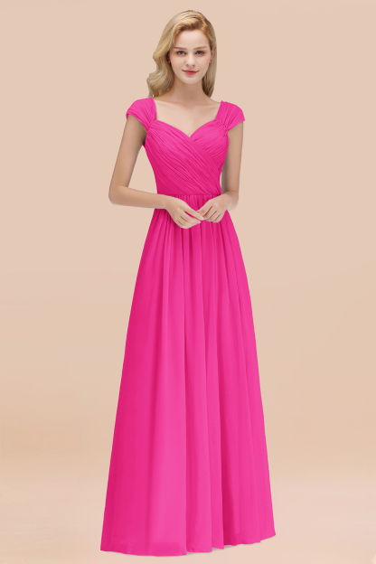 A-Line Chiffon Straps Sweetheart Sleeveless Floor-Length Bridesmaid Dress with Ruffles