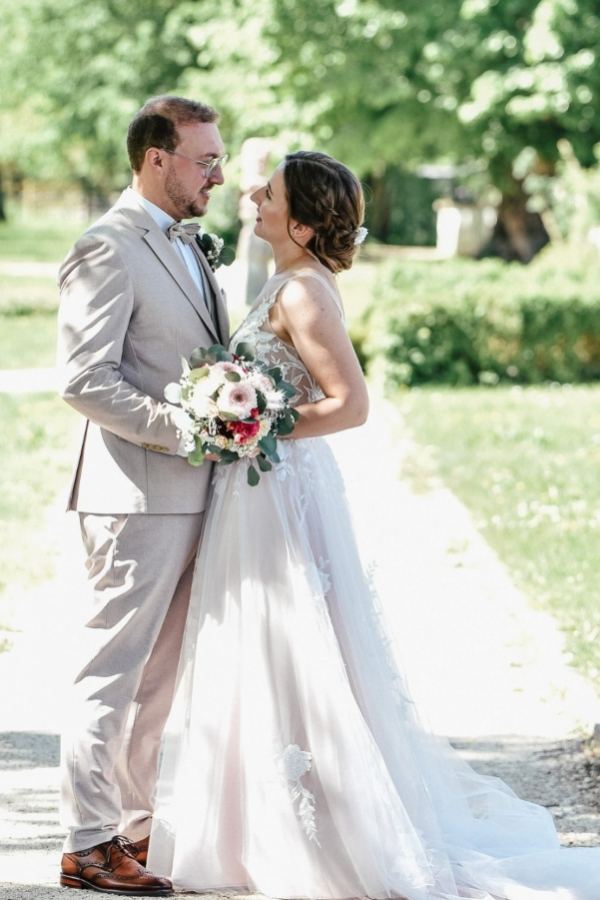 Off The Shoulder A Line Appliques Lace Tulle Long Wedding Dress