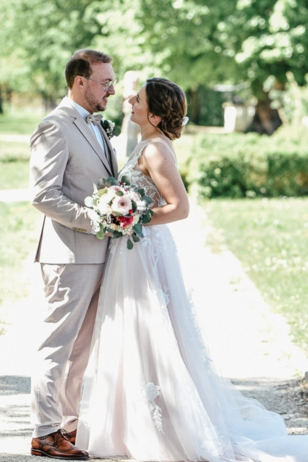 Off The Shoulder A Line Appliques Lace Tulle Long Wedding Dress