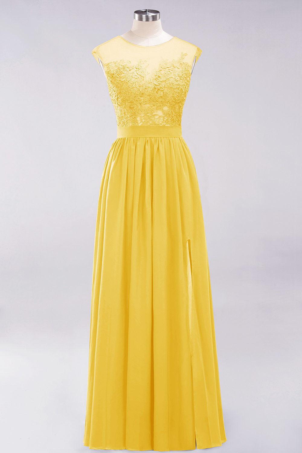 A-line Chiffon Lace Jewel Sleeveless Floor-Length Bridesmaid Dresses with Appliques