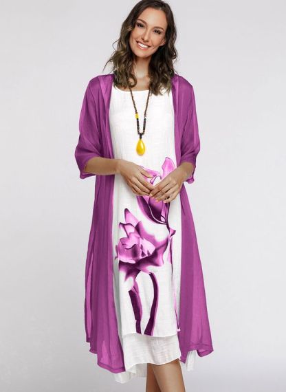 Floral Wrap Round Neckline Midi X-line Dress