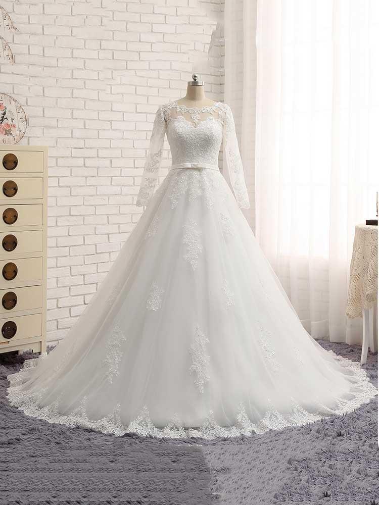 Gorgeous Long Sleeves Lace Tulle A-line Wedding Dresses