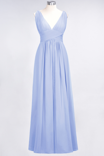 A-Line Chiffon V-Neck Sleeveless Floor-Length Bridesmaid Dress with Ruffle