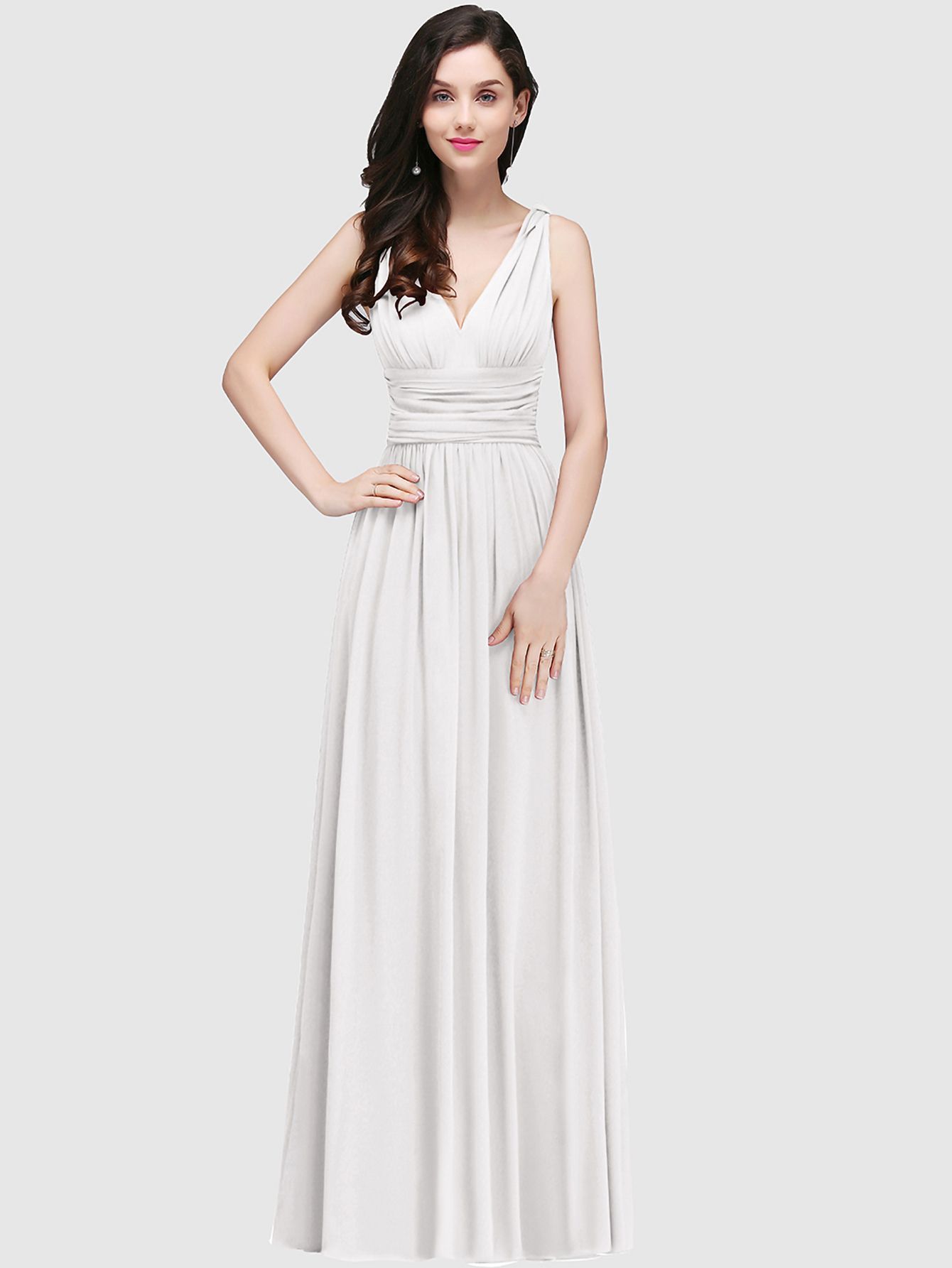 Elegant Chiffon V Neck Off The Shoulder Ruffle Evening Dress Long Party Dress