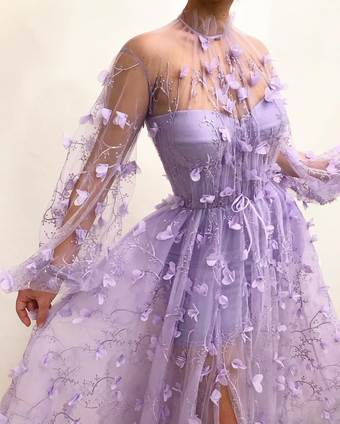 Elegant Long A-line High Neck Tulle Prom Dress with Slit